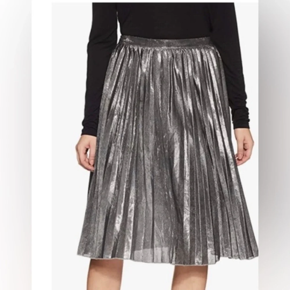 JM Studio by John Meyer Silver Metallic Pleated Midi Skirt size M